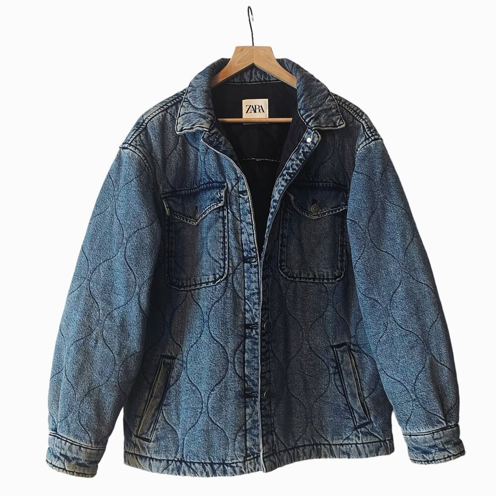 ZARA Oversized Quilted Denim Padded Jacket Size Medium